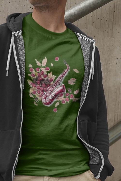 Saksofon - Saksofon w malinach - Prezent dla saksofonistki - Prezent dla saksofonisty - Koszulka z saksofonem – Koszulka