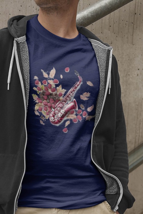 Saksofon - Saksofon w malinach - Prezent dla saksofonistki - Prezent dla saksofonisty - Koszulka z saksofonem – Koszulka