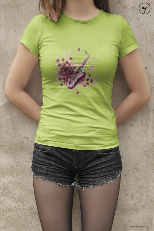 Saksofon - Saksofon w malinach - Prezent dla saksofonistki - Prezent dla saksofonisty - Koszulka z saksofonem – Koszulka