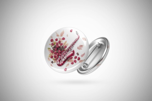 Saksofon - Saksofon w malinach - Prezent dla saksofonistki - Prezent dla saksofonisty - Przypinka z saksofonem - Przypinka - Osemkowa.pl - sklep muzyczny