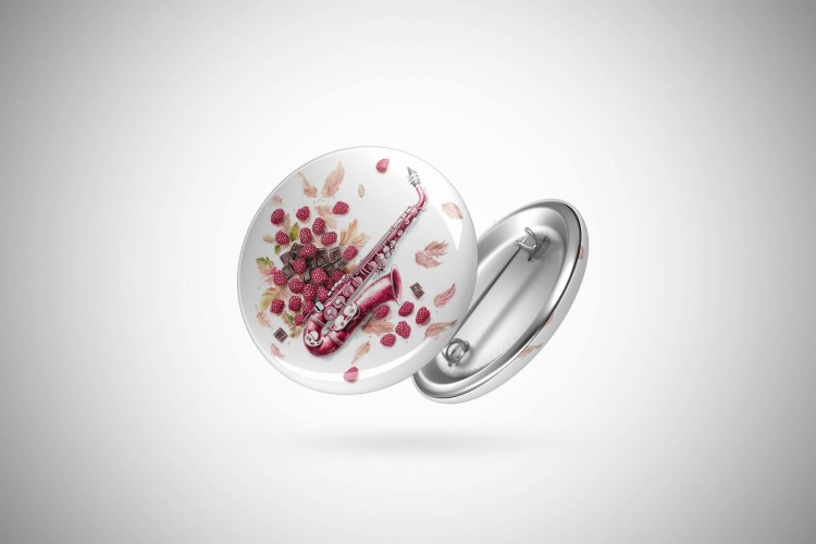 Saksofon - Saksofon w malinach - Prezent dla saksofonistki - Prezent dla saksofonisty - Przypinka z saksofonem - Przypinka - Osemkowa.pl - sklep muzyczny