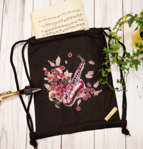 Saksofon - Saksofon w malinach - Prezent dla saksofonistki - Prezent dla saksofonisty - Worek-plecak z saksofonem - Worek-plecak - osemkowa.pl