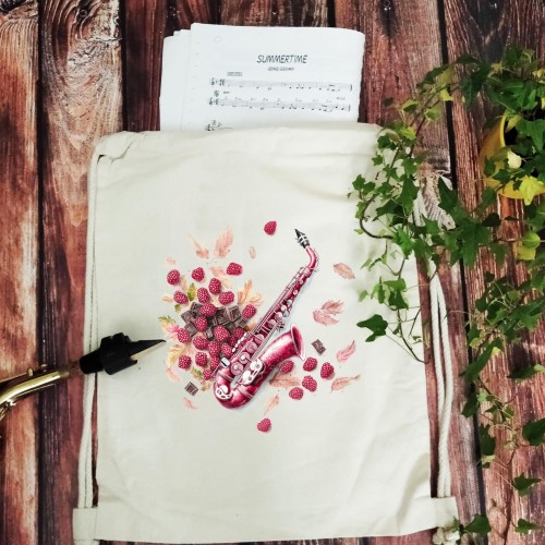 Saksofon - Saksofon w malinach - Prezent dla saksofonistki - Prezent dla saksofonisty - Worek-plecak z saksofonem - Worek-plecak - osemkowa.pl