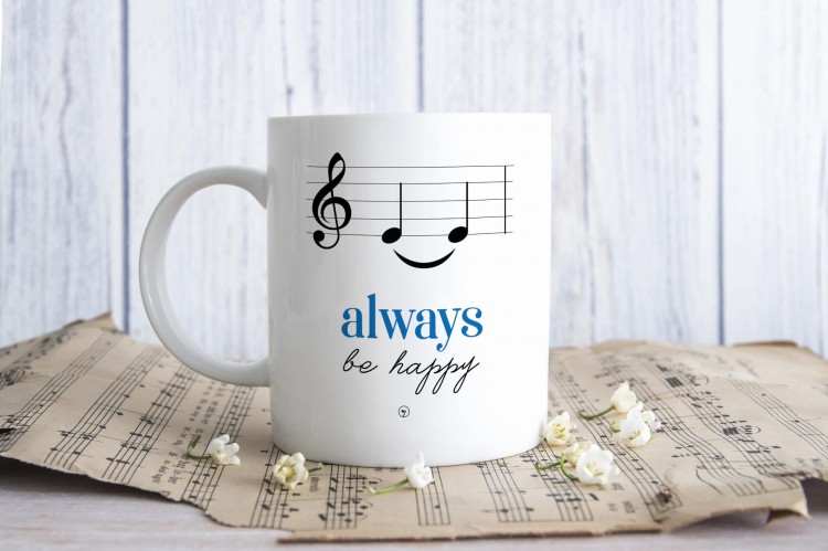 Always be happy – Muzyczne żarty - Prezent dla muzyka - Muzyczny kubek - Kubek ceramiczny - osemkowa.pl - nutki
