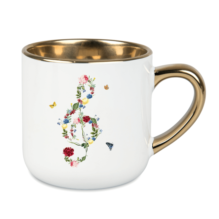 Klucz wiolinowy wiosna - Kwiaty – Motyle - Prezent dla muzyka – Kubek ceramiczny premium - osemkowa.pl - kubek muzyczny - kubek dla muzyka
