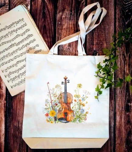 Skrzypce na łące - Skrzypce - Prezent dla skrzypaczki - Prezent dla skrzypka -Torba ze skrzypcami – Torba 2 ucha - osemkowa.pl - upominek dla muzyka - upominek dla skrzypka