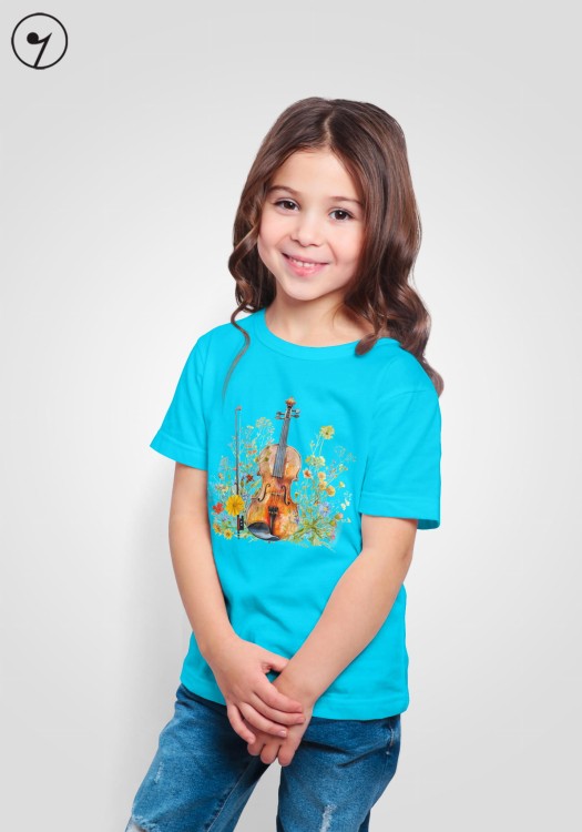 Skrzypce na łące - Skrzypce - Prezent dla skrzypaczki - Prezent dla skrzypka - Koszulka ze skrzypcami – Koszulka dziecięca - Koszulka młodego skrzypka - osemkowa.pl - upominek dla skrzypka