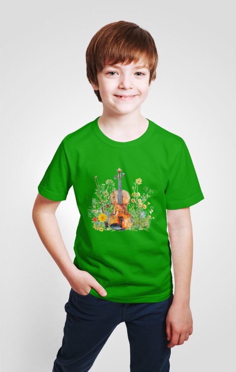 Skrzypce na łące - Skrzypce - Prezent dla skrzypaczki - Prezent dla skrzypka - Koszulka ze skrzypcami – Koszulka dziecięca - Koszulka młodego skrzypka - osemkowa.pl - upominek dla skrzypka