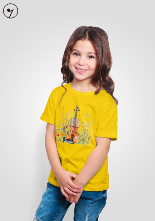 Skrzypce na łące - Skrzypce - Prezent dla skrzypaczki - Prezent dla skrzypka - Koszulka ze skrzypcami – Koszulka dziecięca - Koszulka młodego skrzypka - osemkowa.pl - upominek dla skrzypka