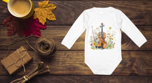 Skrzypce na łące - Skrzypce - Prezent dla skrzypaczki - Prezent dla skrzypka - Body ze skrzypcami - Body - Bodziak - osemkowa.pl - body dziecięce