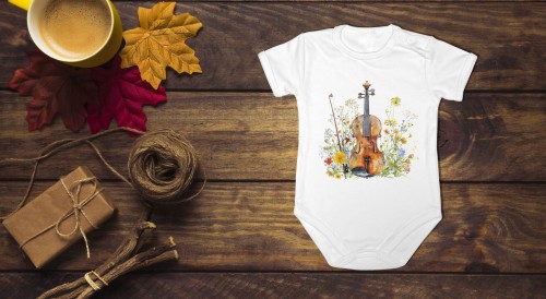 Skrzypce na łące - Skrzypce - Prezent dla skrzypaczki - Prezent dla skrzypka - Body ze skrzypcami - Body - Bodziak - osemkowa.pl - body dziecięce