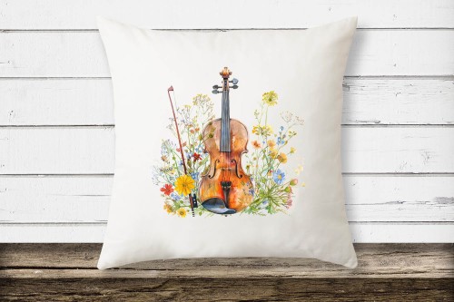 Skrzypce na łące - Skrzypce - Prezent dla skrzypaczki - Prezent dla skrzypka - Poduszka ze skrzypcami - Poduszka - osemkowa.pl - upominek dla muzyka - prezent dla muzyka