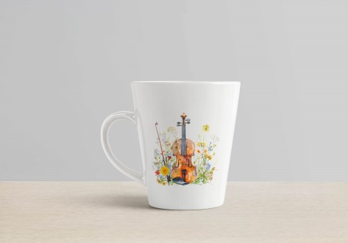 Skrzypce na łące - Skrzypce - Prezent dla skrzypaczki - Prezent dla skrzypka - Kubek ze skrzypcami – Kubek latte - osemkowa.pl - prezent dla muzyka - kubek latte ze skrzypcami