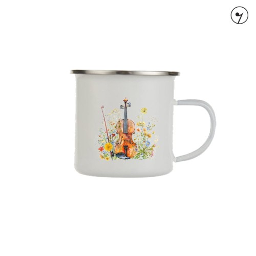 Skrzypce na łące - Skrzypce - Prezent dla skrzypaczki - Prezent dla skrzypka – Kubek emaliowany ze skrzypcami – Kubek emaliowany - osemkowa.pl - upominek dla muzyka - prezent dla muzyka