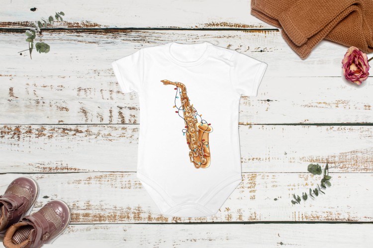 Saksofon lampki - Saksofon - Prezent dla saksofonistki - Prezent dla saksofonisty - Body z saksofonem – Body - Bodziak - osemkowa.pl - prezent dla muzyka - upominek dla muzyka