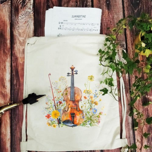 Skrzypce na łące - Skrzypce - Prezent dla skrzypaczki - Prezent dla skrzypka - Worek plecak - osemkowa.pl - prezent dla muzyka - upominek dla muzyka