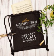 Kompozytor – Kompozytor supermoc - Prezent dla kompozytora – Prezent dla kompozytorki – Worek plecak - osemkowa.pl - prezent dla muzyka - upominek dla muzyka