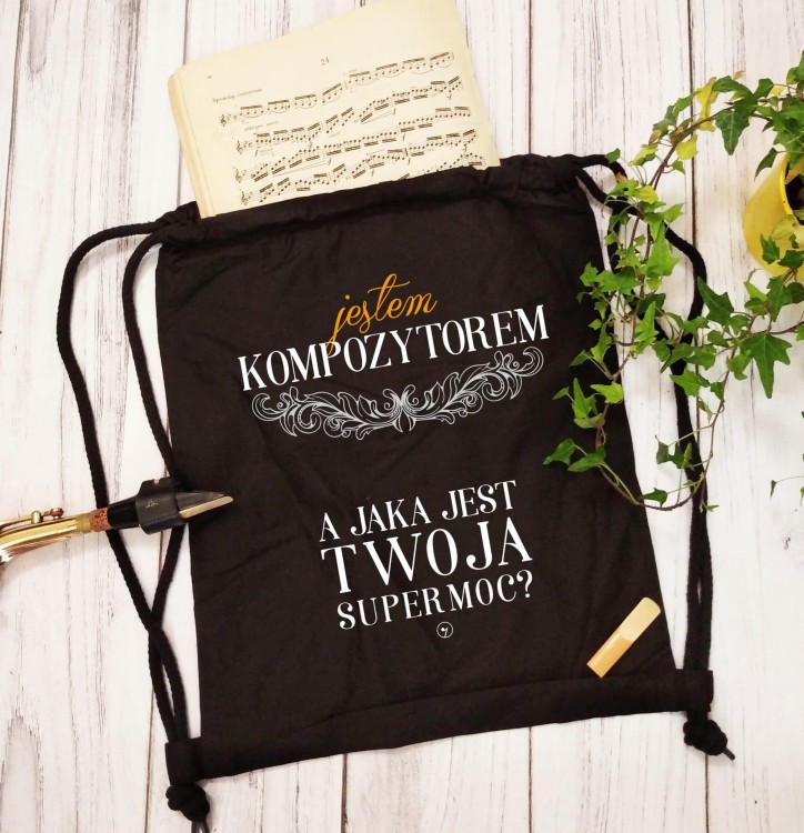 Kompozytor – Kompozytor supermoc - Prezent dla kompozytora – Prezent dla kompozytorki – Worek plecak - osemkowa.pl - prezent dla muzyka - upominek dla muzyka