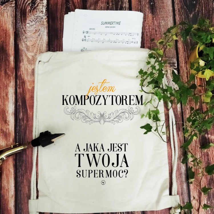 Kompozytor – Kompozytor supermoc - Prezent dla kompozytora – Prezent dla kompozytorki – Worek plecak - osemkowa.pl - prezent dla muzyka - upominek dla muzyka