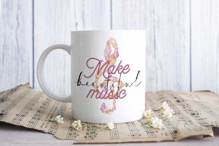 Klucz wiolinowy - Make beautiful music - Upominek dla muzyka - Kubek dla muzyka - Kubek ceramiczny - Prezent dla muzyka - osemkowa.pl
