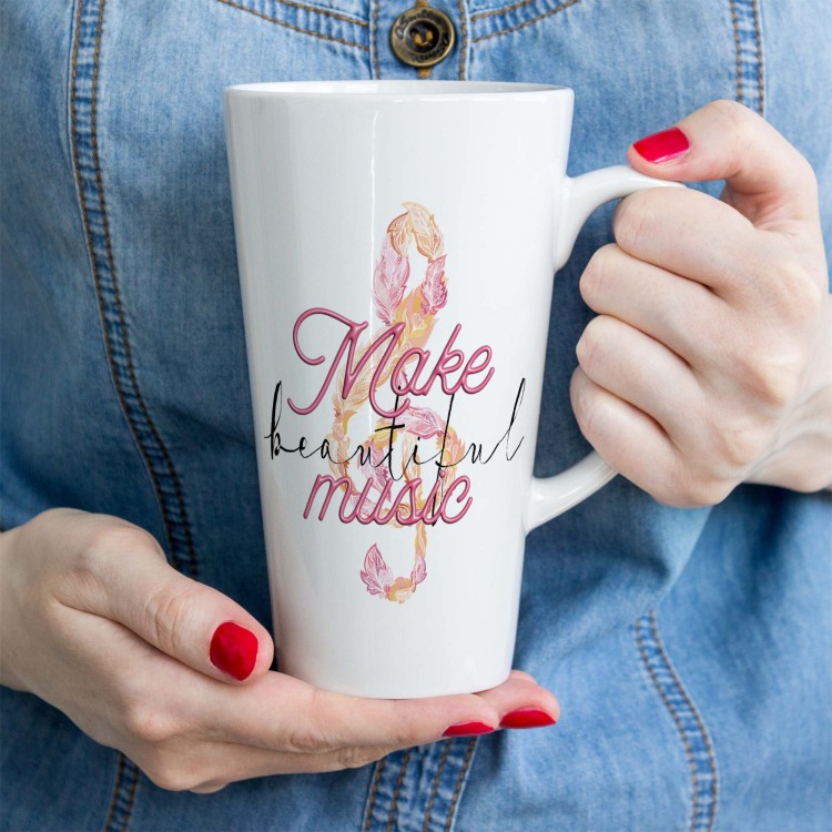 Klucz wiolinowy - Make beautiful music - Upominek dla muzyka - Kubek dla muzyka - Kubek latte  duży - Prezent dla muzyka - osemkowa.pl