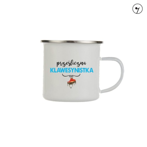 Prześliczna klawesynistka - Klawesyn - Prezent dla klawesynistki - Kubek z klawesynem - Kubek emaliowany - osemkowa.pl - Prezent dla muzyka