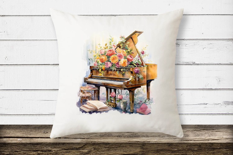 Piano - Fortepian - Róże - Prezent dla pianistki - Prezent dla Pianisty - Poduszka z fortepianem - osemkowa.pl