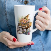 Upominek dla muzyka - Prezent dla muzyka - Piano - Fortepian - Róże - Prezent dla pianistki - Prezent dla Pianisty - Kubek latte - osemkowa.pl