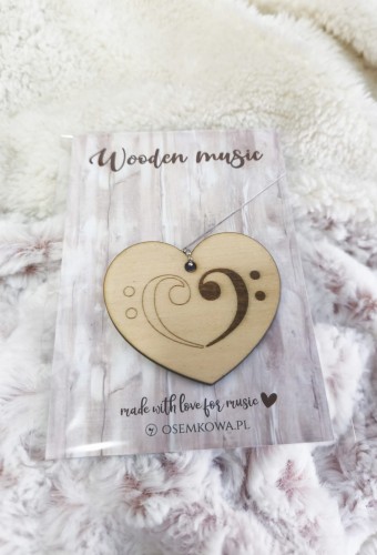 Serce z kluczy basowych - Brelok z drewna - Brelok ze sklejki - Prezent dla muzyka - Prezent na walentynki