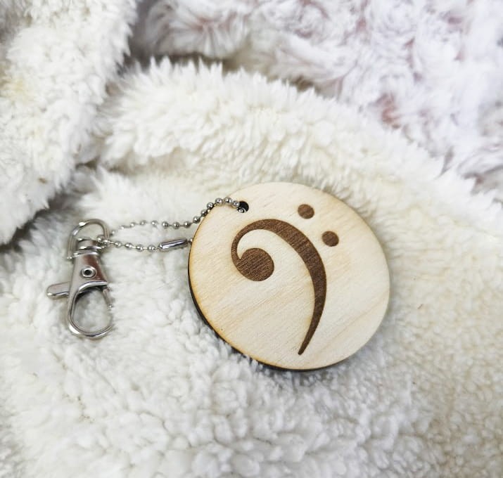 Klucz basowy - Brelok z drewna - Brelok ze sklejki - Prezent dla muzyka