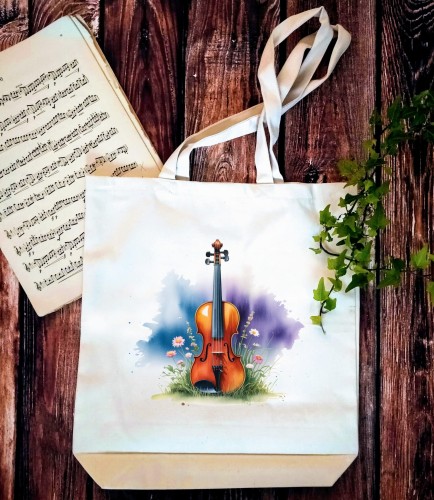 Skrzypce - Stokrotki - Prezent dla skrzypka - Prezent dla muzyka - Muzyczna torba - Torba 2 ucha
