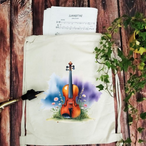 Skrzypce - Stokrotki - Prezent dla skrzypaczki - Prezent dla skrzypka - Prezent dla muzyka - Worek plecak