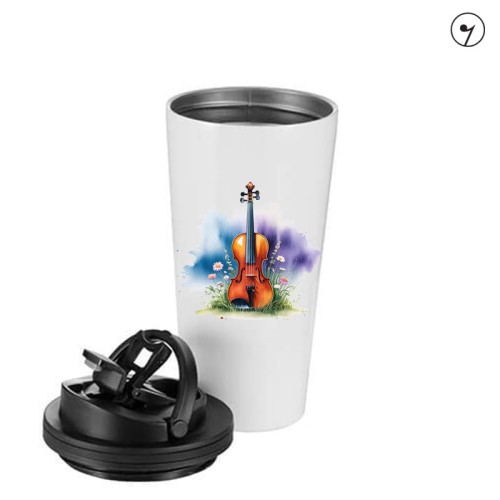 Skrzypce - Stokrotki - Prezent dla skrzypka - Prezent dla muzyka - Muzyczny kubek - Kubek termiczny - osemkowa.pl
