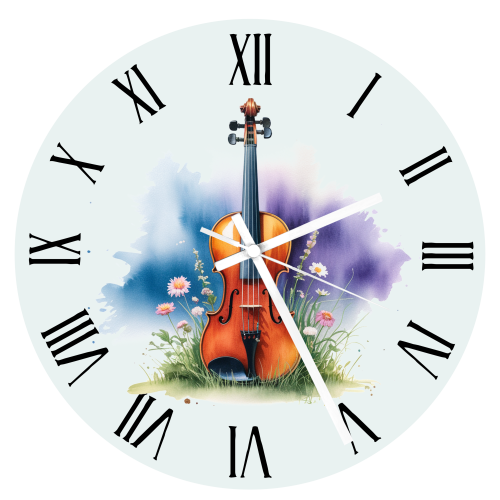 Zegar ze skrzypcami - Skrzypce - Stokrotki - Prezent dla skrzypka - Prezent dla skrzypaczki - Prezent dla muzyka - osemkowa.pl