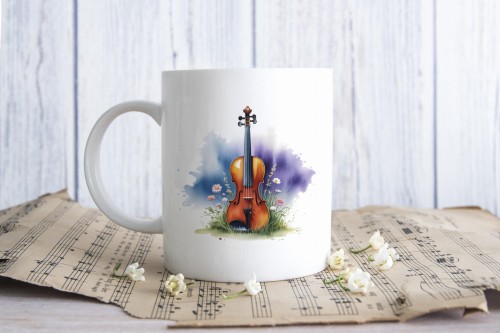 Skrzypce - Stokrotki - Prezent dla skrzypka - Prezent dla skrzypaczki - Kubek skrzypka - Kubek ceramiczny - osemkowa.pl