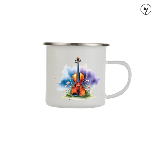 Skrzypce - Stokrotki - Prezent dla skrzypka - Prezent dla skrzypaczki - Kubek skrzypka - Kubek emaliowany - osemkowa.pl