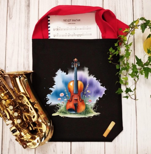 Skrzypce - Stokrotki - Prezent dla skrzypka - Prezent dla muzyka - Muzyczna torba - Torba na ramię - osemkowa.pl