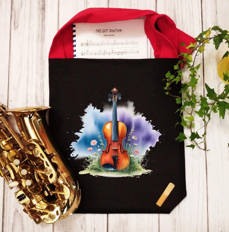 Skrzypce - Stokrotki - Prezent dla skrzypka - Prezent dla muzyka - Muzyczna torba - Torba na ramię - osemkowa.pl