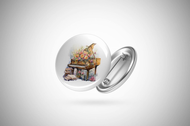 Piano - Fortepian - Róże - Prezent dla pianistki - Prezent dla Pianisty - Przypinka - osemkowa.pl