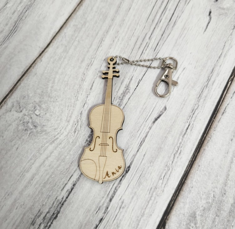 Skrzypce - Altówka - Brelok z drewna - Brelok ze sklejki - Z imieniem - Prezent dla muzyka