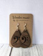Muzyczne kolczyki - Klucz basowy - Kolczyki z drewna - Muzyczna biżuteria - Kolczyki - osemkowa.pl