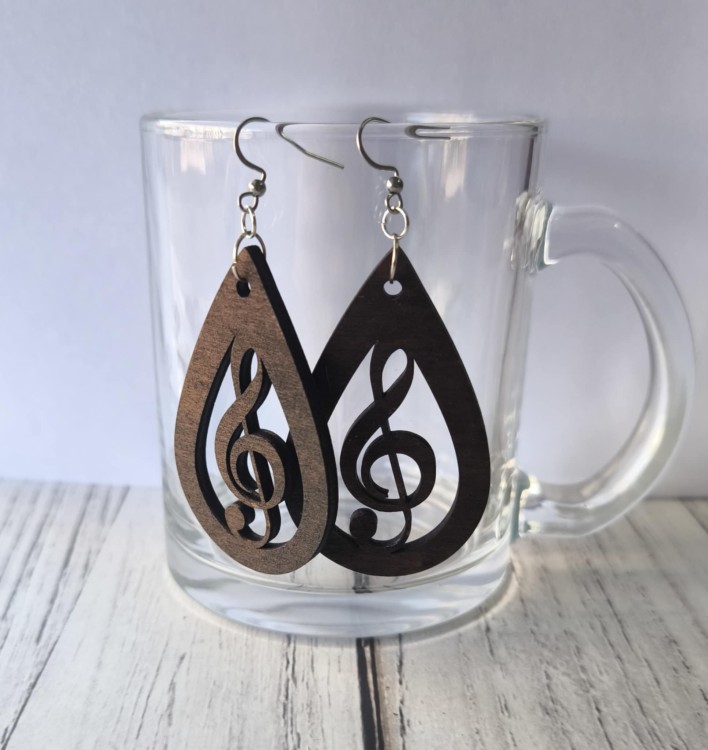 Muzyczne kolczyki - Klucz wiolinowy - Kolczyki z drewna - Muzyczna biżuteria - Kolczyki