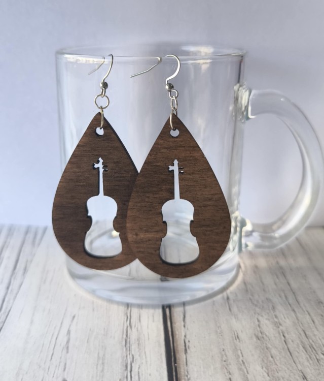Muzyczne kolczyki - Altówka - Skrzypce - Prezent dla altowiolistki - Prezent dla skrzypaczki - Kolczyki z drewna - Muzyczna biżuteria - Kolczyki