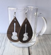 Muzyczne kolczyki - Gitara - Prezent dla gitarzystki - Kolczyki z drewna - Muzyczna biżuteria - Kolczyki