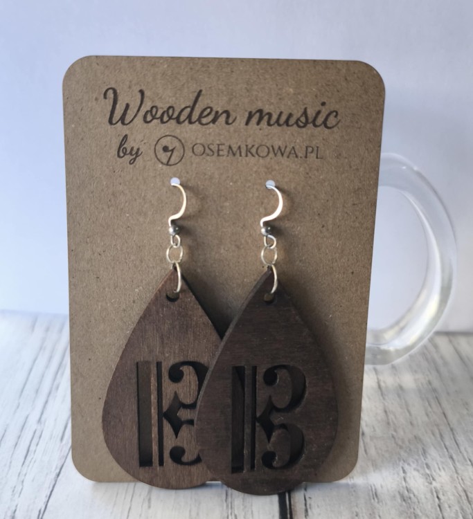 Drewniane kolczyki z kluczem altowym - osemkowa.pl
