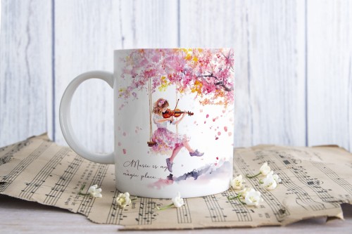 Skrzypce - Skrzypaczka na huśtawce - Prezent dla skrzypka - Prezent dla skrzypaczki - Kubek skrzypka - Kubek ceramiczny