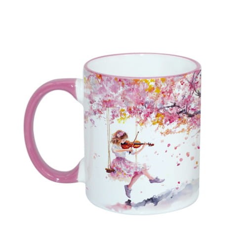 Skrzypce - Skrzypaczka na huśtawce - Prezent dla skrzypka - Prezent dla skrzypaczki - Kubek skrzypka - Kubek ceramiczny różowy