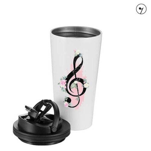 tKlucz wiolinowy - Kwiaty - Kubek termiczny