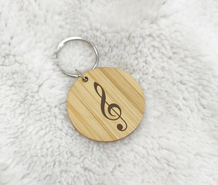 Klucz wiolinowy - Brelok bambusowy okrągły - Prezent dla muzyka