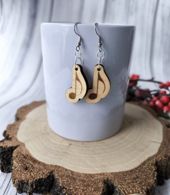 Muzyczne kolczyki - Ósemki - Prezent dla muzyczki - Kolczyki z drewna - Muzyczna biżuteria - Kolczyki